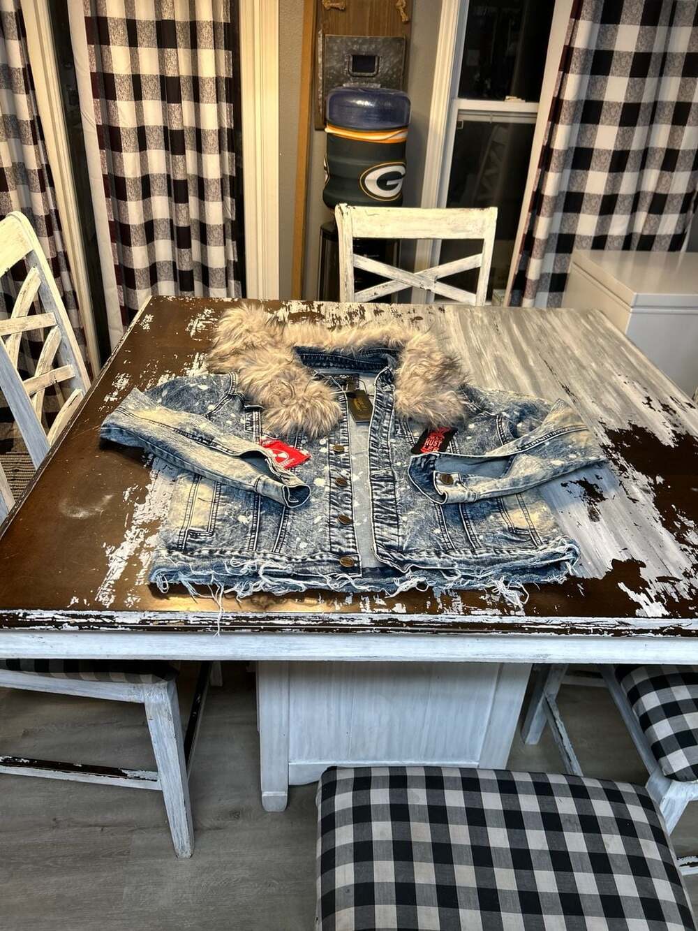 Rage of a Rebellion Distressed Indigo Tint Denim Jacket with Faux Fur Collar